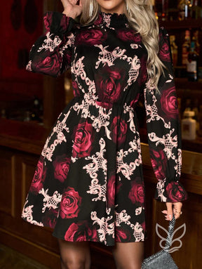 Vestido Floral Com Manga Longa E Cintura Marcada Sofisticada Estampa 3 / PP Vestido Floral Com Manga Longa E Cintura