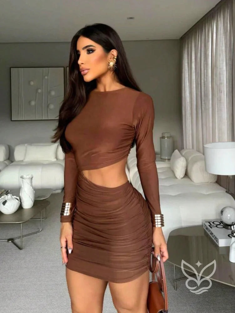 Vestido Justo com Manga Longa e Recorte na Cintura Vestido Justo com Manga Longa e Recorte na Cintura