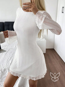 Vestido Justo De Manga Longa Com Transparência E Brilho Branco / PP Vestido Justo De Manga Longa Com Transparência E