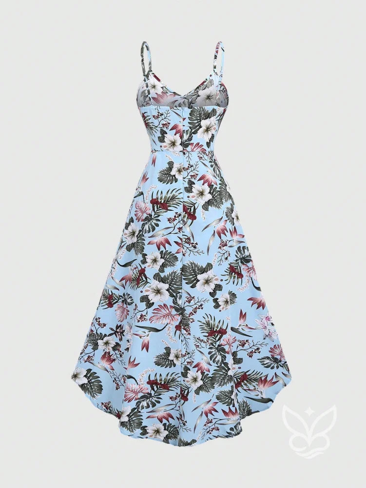 Vestido Longo Com Alças Finas E Recortes Em Tecido Floral Vestido Longo Com Alças Finas E Recortes Em Tecido Floral