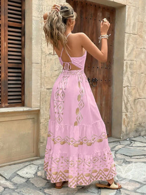 Vestido Longo Com Estampa Étnica E Decote Halter Vestido Longo Com Estampa Étnica E Decote Halter