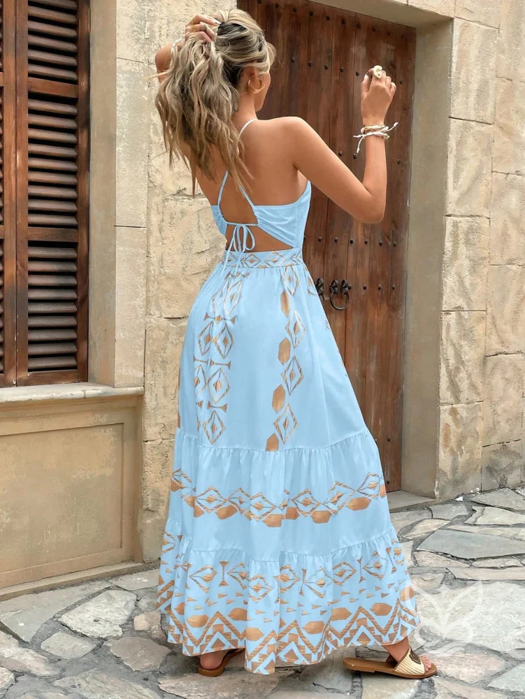 Vestido Longo Com Estampa Étnica E Decote Halter Vestido Longo Com Estampa Étnica E Decote Halter