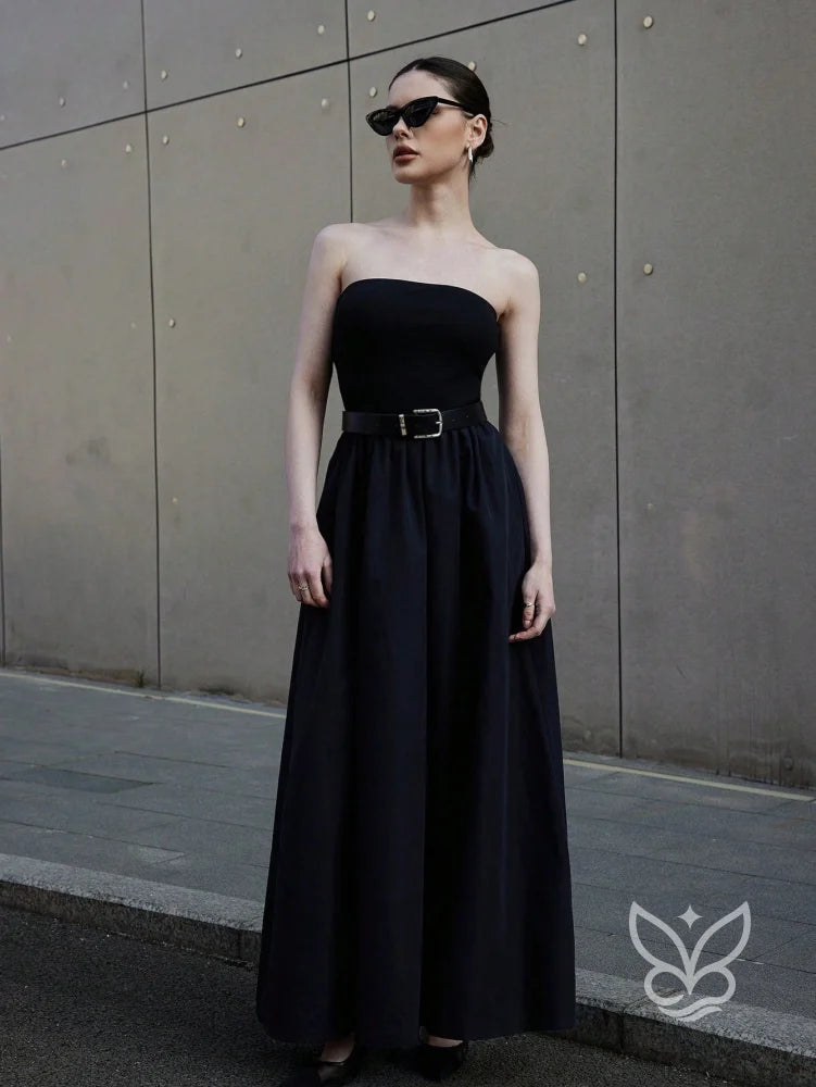Vestido Longo Tomara Que Caia Com Barra E Estampa Minimalista Vestido Longo Tomara Que Caia Com Barra E Estampa