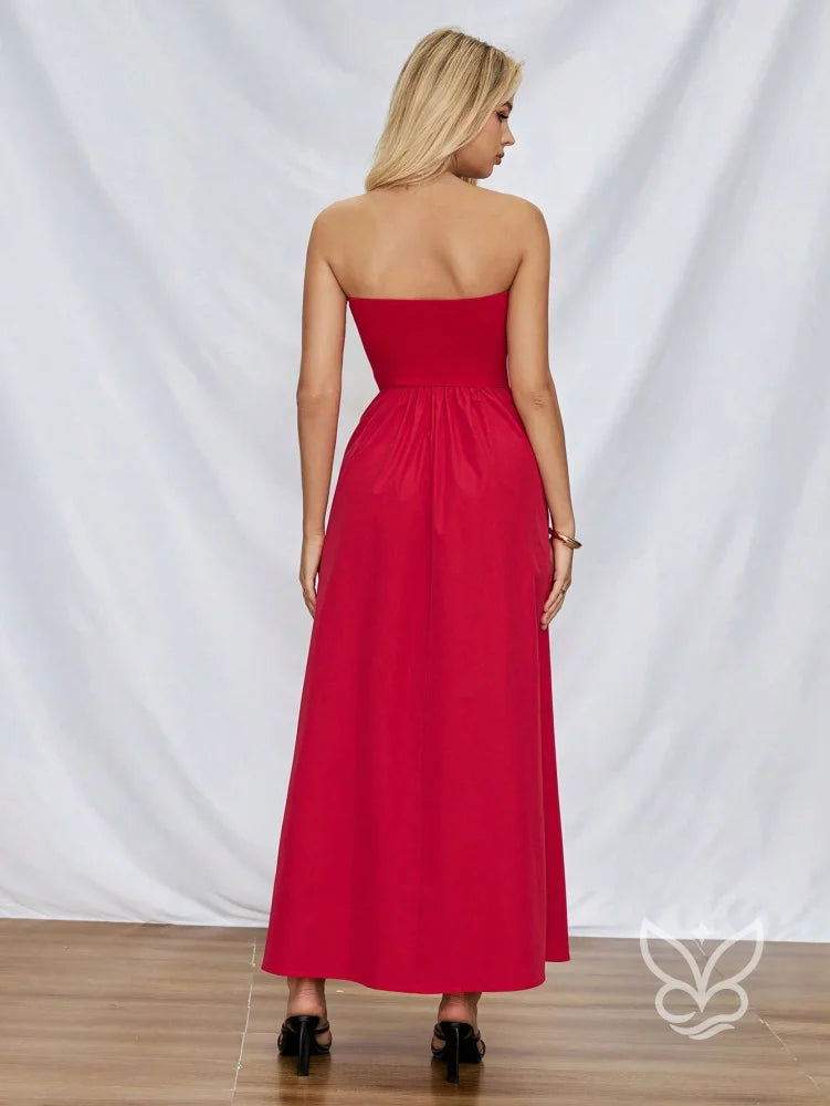 Vestido Longo Tomara Que Caia Com Barra E Estampa Minimalista Vestido Longo Tomara Que Caia Com Barra E Estampa