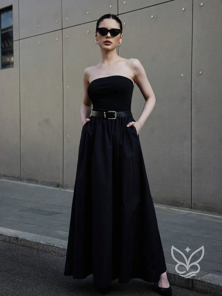 Vestido Longo Tomara Que Caia Com Barra E Estampa Minimalista Vestido Longo Tomara Que Caia Com Barra E Estampa