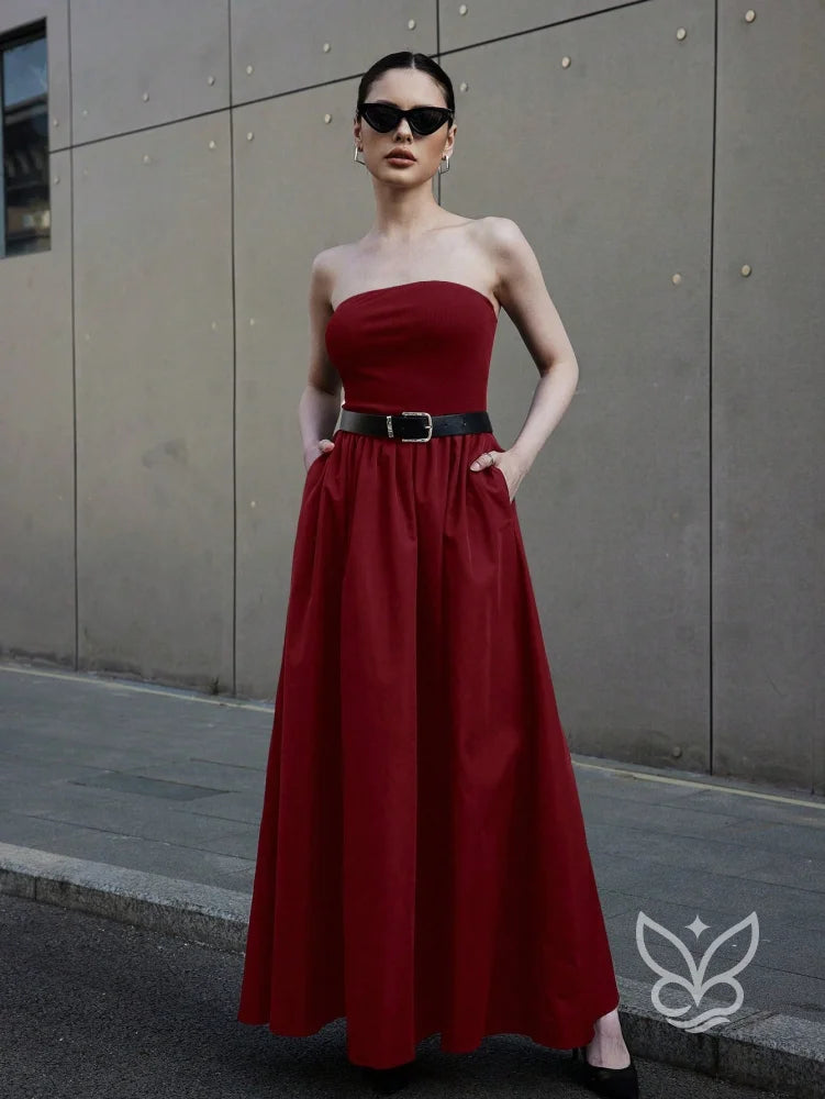 Vestido Longo Tomara Que Caia Com Barra E Estampa Minimalista Vestido Longo Tomara Que Caia Com Barra E Estampa