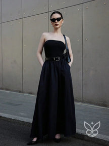 Vestido Longo Tomara Que Caia Com Barra E Estampa Minimalista Preto / PP Vestido Longo Tomara Que Caia Com Barra E