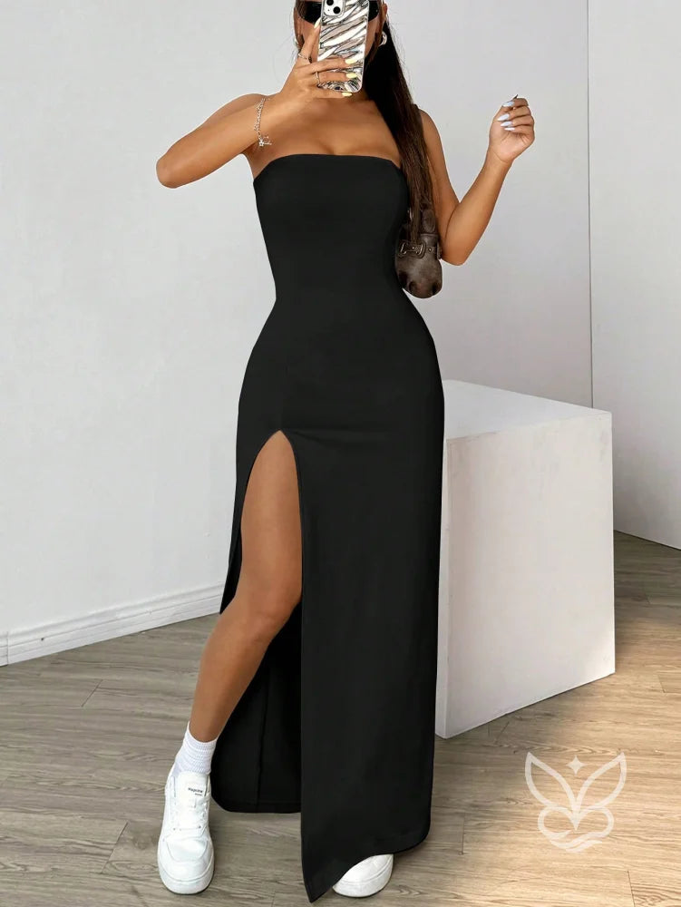 Vestido Longo Tomara Que Caia Com Fenda Profunda Preto / PP Vestido Longo Tomara Que Caia Com Fenda Profunda