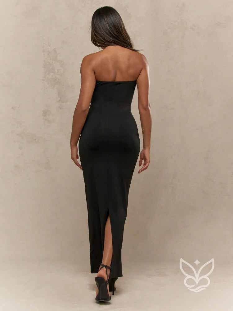 Vestido Longo Tubinho Com Fenda Nas Costas E Caimento Ajustado Vestido Longo Tubinho Com Fenda Nas Costas E Caimento