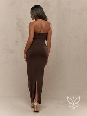 Vestido Longo Tubinho Com Fenda Nas Costas E Caimento Ajustado Vestido Longo Tubinho Com Fenda Nas Costas E Caimento