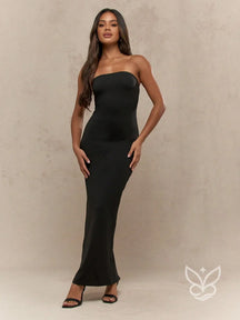 Vestido Longo Tubinho Com Fenda Nas Costas E Caimento Ajustado Preto / PP Vestido Longo Tubinho Com Fenda Nas Costas E
