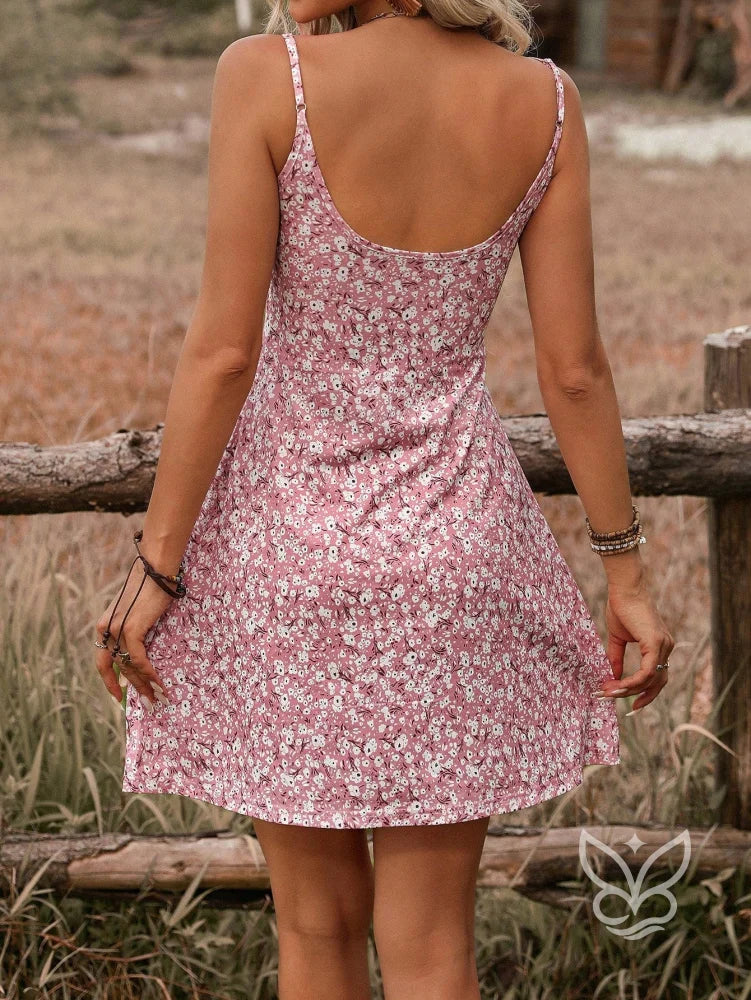 Vestido Midi Casual Com Alça Fina E Estampa Delicada Vestido Midi Casual Com Alça Fina E Estampa Delicada