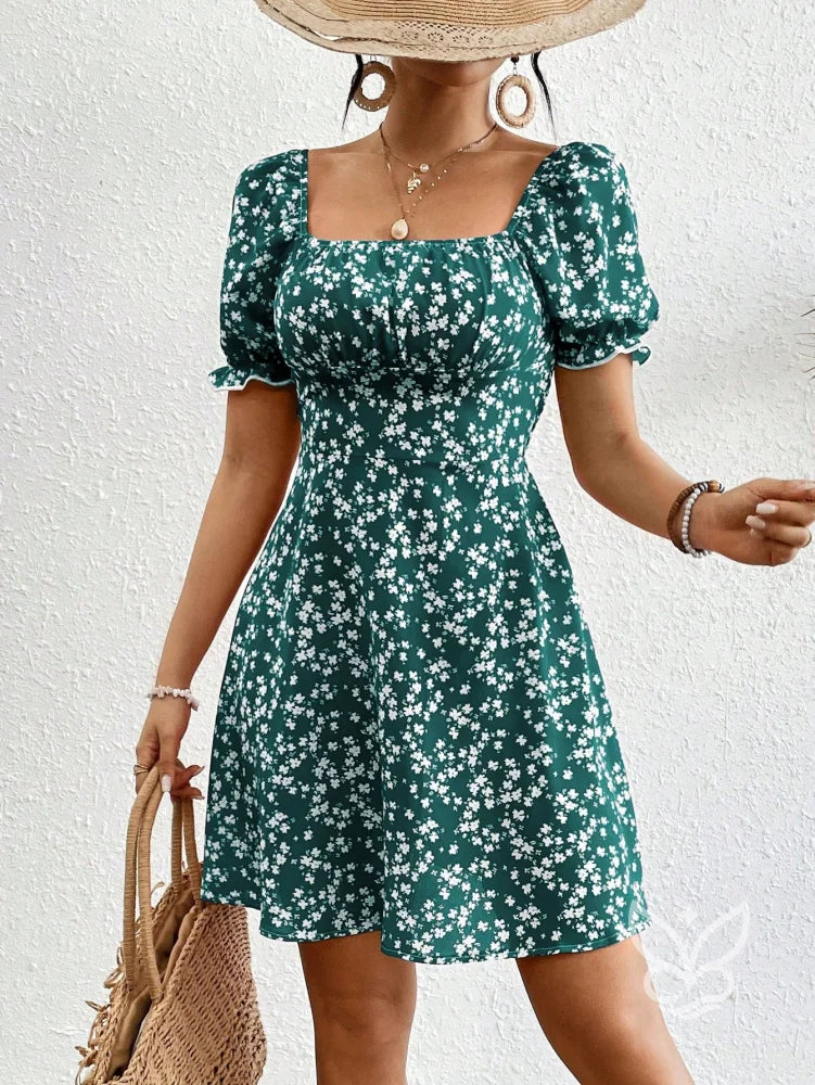 Vestido Midi Com Mangas Bufantes E Estampa Floral Delicada Verde / PP Vestido Midi Com Mangas Bufantes E Estampa Floral
