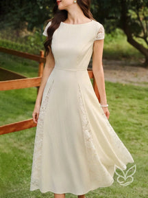 Vestido Midi Com Renda Lateral E Cintura Marcada Charmosa Damasco / PP Vestido Midi Com Renda Lateral E Cintura Marcada