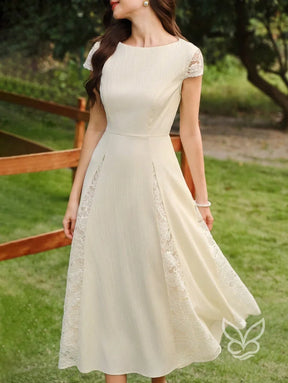 Vestido Midi Com Renda Lateral E Cintura Marcada Charmosa Damasco / PP Vestido Midi Com Renda Lateral E Cintura Marcada