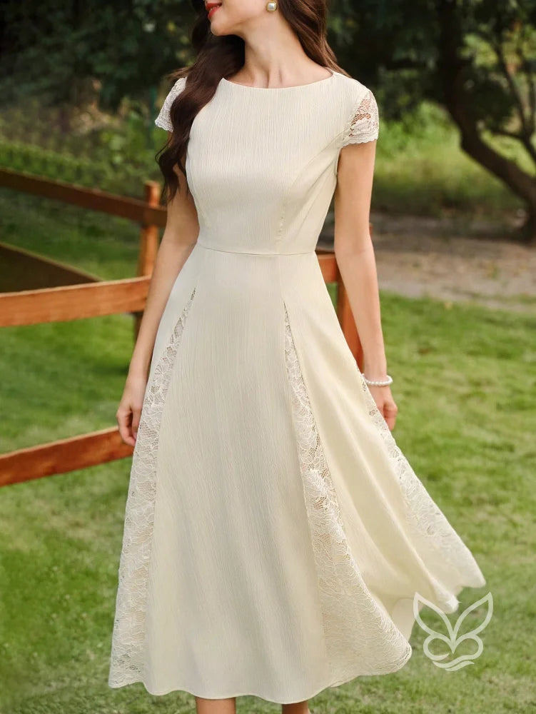 Vestido Midi Com Renda Lateral E Cintura Marcada Charmosa Damasco / PP Vestido Midi Com Renda Lateral E Cintura Marcada