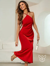 Vestido Midi de Alça Transpassada em Cetim Vermelho / PP Vestido Midi de Alça Transpassada em Cetim