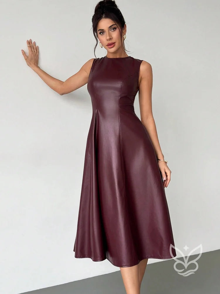 Vestido Midi Em Material Sintético Com Caimento Estruturado Vinho / PP Vestido Midi Em Material Sintético Com Caimento