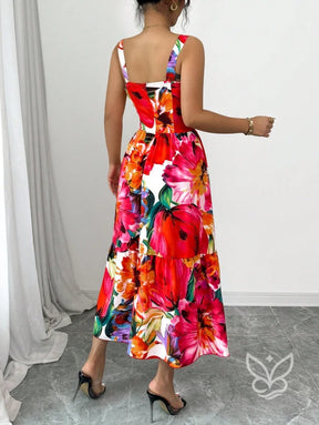 Vestido Midi Estampado Com Alça Larga E Saia Rodada Vestido Midi Estampado Com Alça Larga E Saia Rodada