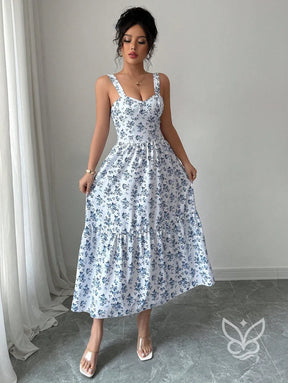 Vestido Midi Estampado Com Alça Larga E Saia Rodada Vestido Midi Estampado Com Alça Larga E Saia Rodada
