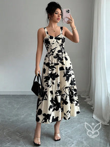 Vestido Midi Estampado Com Alça Larga E Saia Rodada Estampa 2 / PP Vestido Midi Estampado Com Alça Larga E Saia Rodada