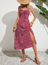 Vestido Midi Estampado Com Fenda Frontal E Alça Fina Vinho / PP Vestido Midi Estampado Com Fenda Frontal E Alça Fina