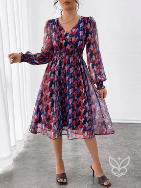 Vestido Midi Estampado Com Manga Longa E Cintura Marcada Vestido Midi Estampado Com Manga Longa E Cintura Marcada