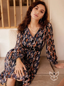 Vestido Midi Estampado Com Manga Longa E Cintura Marcada Estampa 2 / PP Vestido Midi Estampado Com Manga Longa E
