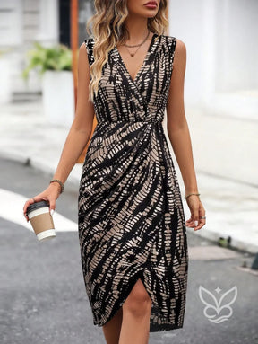 Vestido Midi Estampado Com Transpasse E Decote V Vestido Midi Estampado Com Transpasse E Decote V
