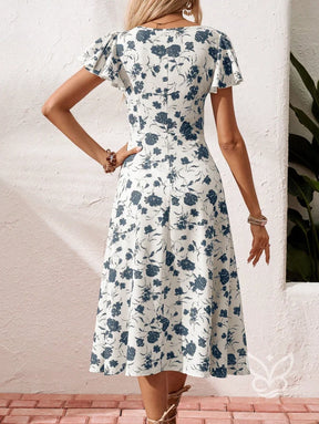 Vestido Midi Floral Com Botões E Fenda Frontal Vestido Midi Floral Com Botões E Fenda Frontal
