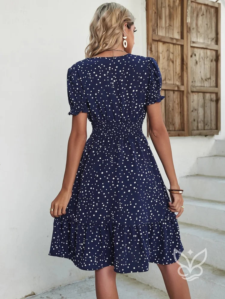 Vestido Midi Floral Com Manga Curta Bufante E Decote V Vestido Midi Floral Com Manga Curta Bufante E Decote V