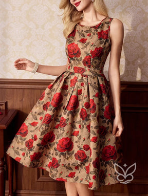 Vestido Midi Floral com Modelagem Godê Sofisticada Vestido Midi Floral com Modelagem Godê Sofisticada