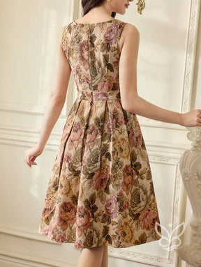 Vestido Midi Floral com Modelagem Godê Sofisticada Vestido Midi Floral com Modelagem Godê Sofisticada