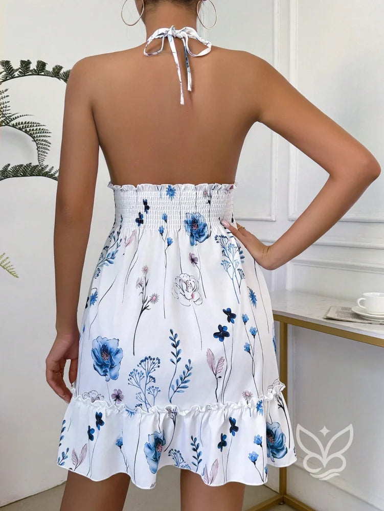 Vestido Midi Halter Com Costas Abertas E Babado Na Barra Vestido Midi Halter Com Costas Abertas E Babado Na Barra