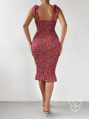 Vestido Midi Justo Com Alça Laço E Franzido Vestido Midi Justo Com Alça Laço E Franzido