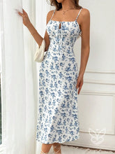 Vestido Midi Justo Floral Com Alça Fina E Barra Assimétrica Branco / PP Vestido Midi Justo Floral Com Alça Fina E Barra