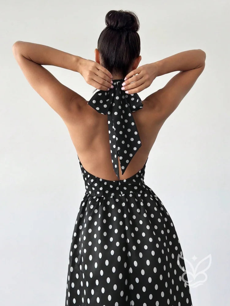 Vestido Midi Vintage Decote V Costas Abertas E Cintura Marcada Vestido Midi Vintage Decote V Costas Abertas E Cintura