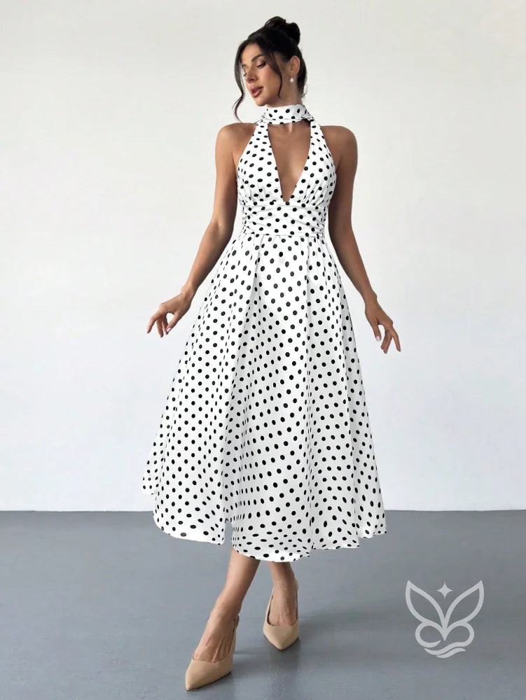Vestido Midi Vintage Decote V Costas Abertas E Cintura Marcada Branco / PP Vestido Midi Vintage Decote V Costas Abertas