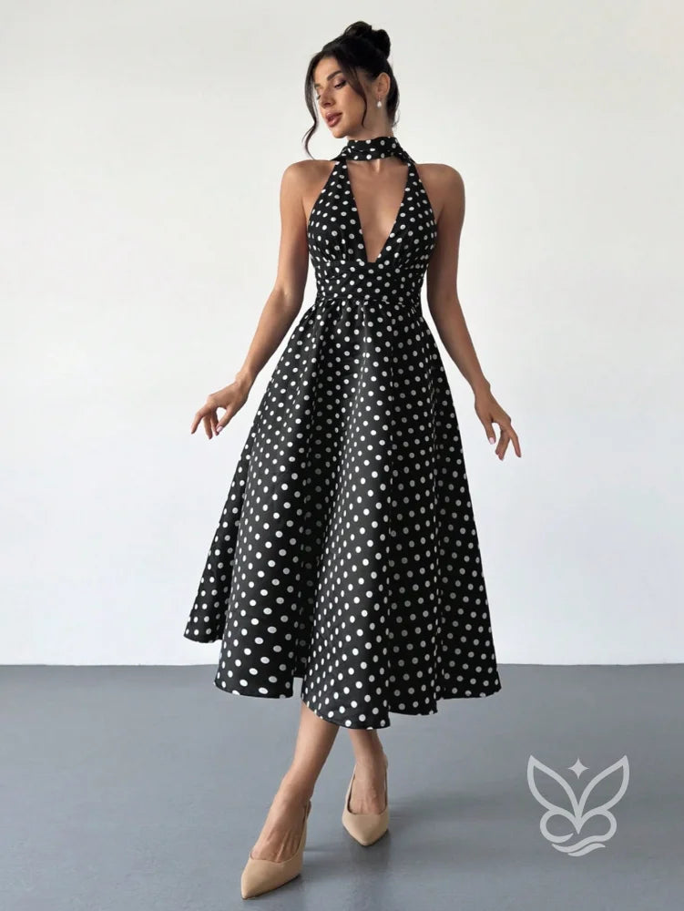 Vestido Midi Vintage Decote V Costas Abertas E Cintura Marcada Preto / PP Vestido Midi Vintage Decote V Costas Abertas