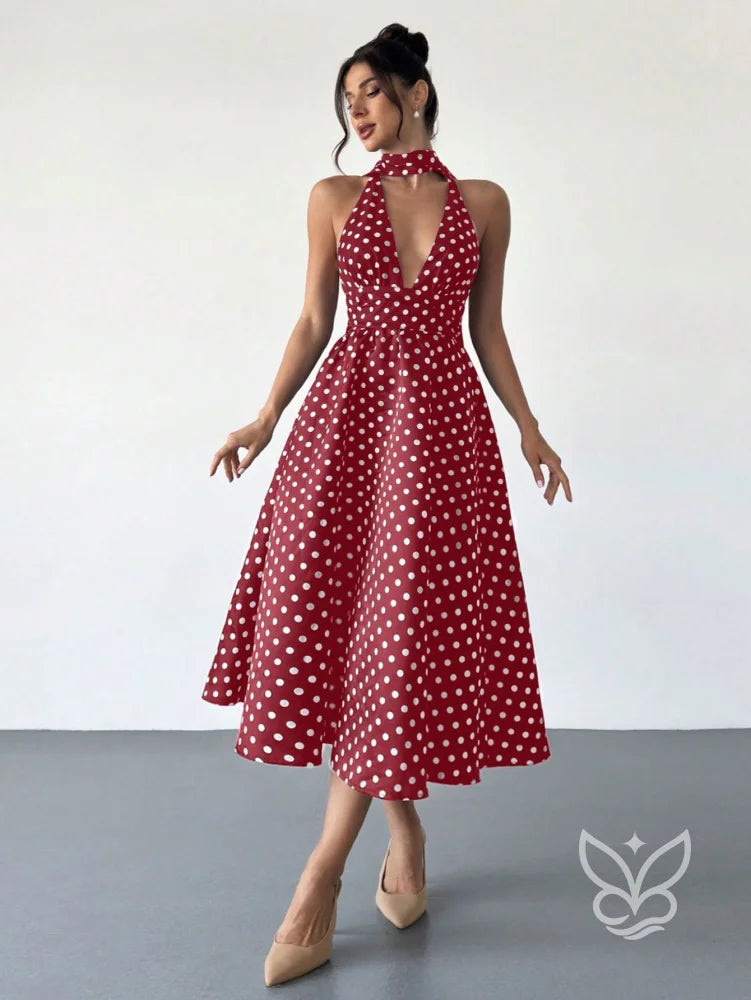Vestido Midi Vintage Decote V Costas Abertas E Cintura Marcada Vermelho / PP Vestido Midi Vintage Decote V Costas