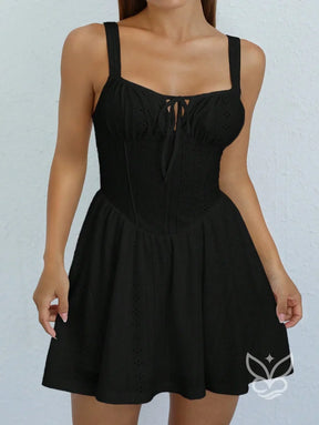 Vestido Mini com Cintura Franzida e Amarração Frontal Preto / PP Vestido Mini com Cintura Franzida e Amarração Frontal