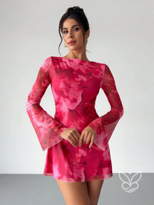 Vestido Mini Decote Canoa Manga Flare Cintura Império Estampa Poá Vermelho / PP Vestido Mini Decote Canoa Manga Flare