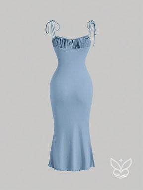 Vestido Mini Franzido no Busto Amarração no Ombro e Decote Cami Vestido Mini Franzido no Busto Amarração no Ombro e