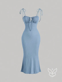 Vestido Mini Franzido no Busto Amarração no Ombro e Decote Cami Azul Bebê / PP Vestido Mini Franzido no Busto Amarração