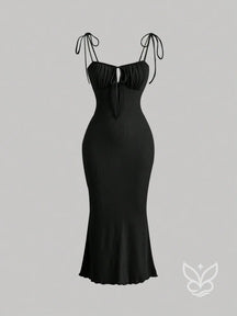 Vestido Mini Franzido no Busto Amarração no Ombro e Decote Cami Preto / PP Vestido Mini Franzido no Busto Amarração no
