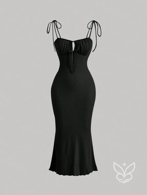 Vestido Mini Franzido no Busto Amarração no Ombro e Decote Cami Preto / PP Vestido Mini Franzido no Busto Amarração no