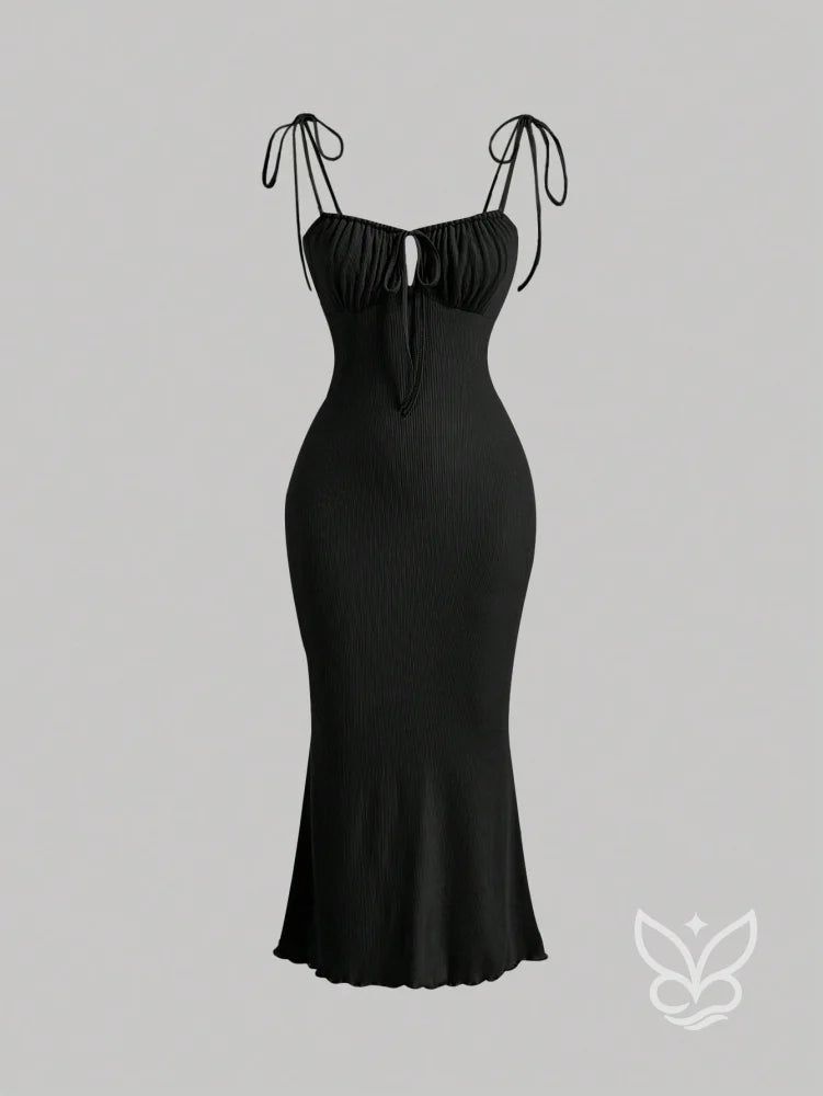 Vestido Mini Franzido no Busto Amarração no Ombro e Decote Cami Preto / PP Vestido Mini Franzido no Busto Amarração no