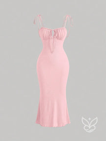 Vestido Mini Franzido no Busto Amarração no Ombro e Decote Cami Rosa Chiclete / PP Vestido Mini Franzido no Busto