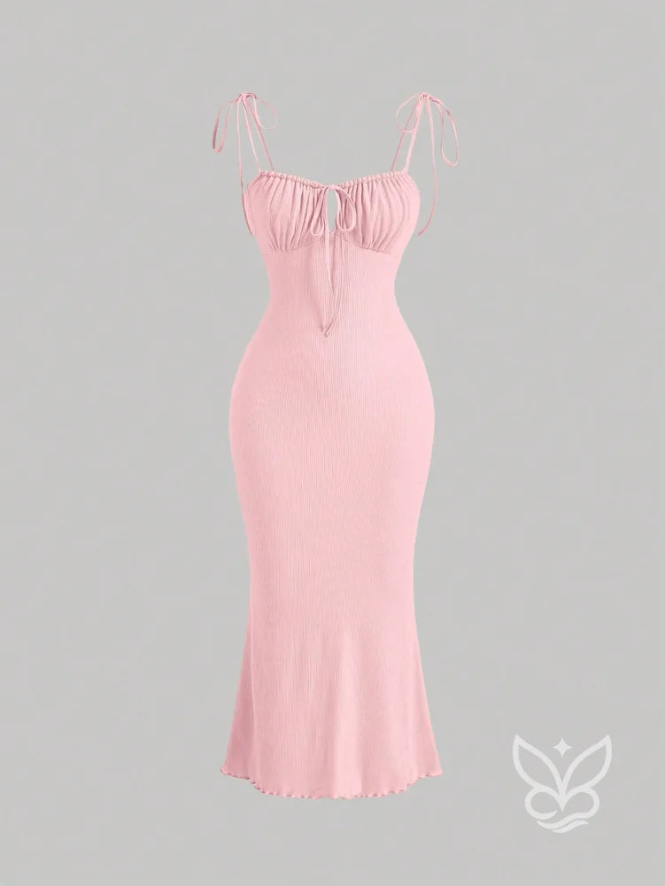 Vestido Mini Franzido no Busto Amarração no Ombro e Decote Cami Rosa Chiclete / PP Vestido Mini Franzido no Busto