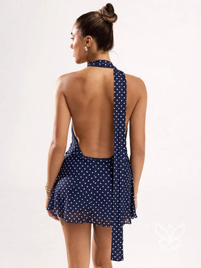 Vestido Mini Halter Poá Estampado Fashion Vestido Mini Halter Poá Estampado Fashion